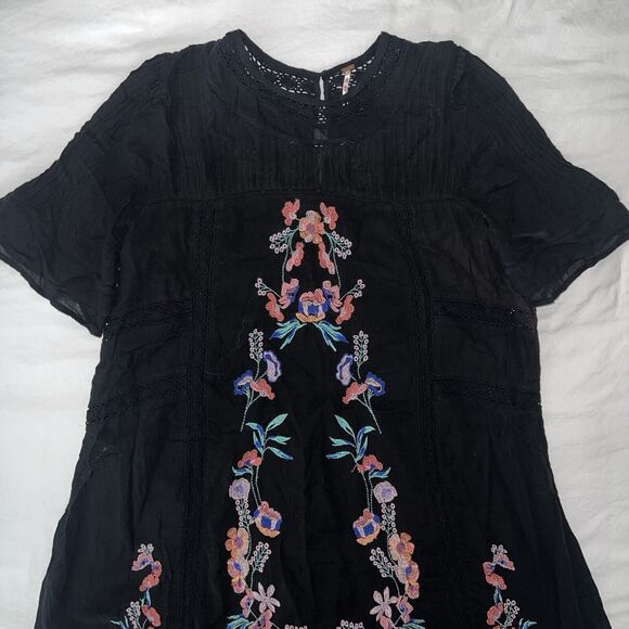 Free People Perfectly Victorian Mini Dress Floral Embroidered Black Size Large - Picture 4 of 13